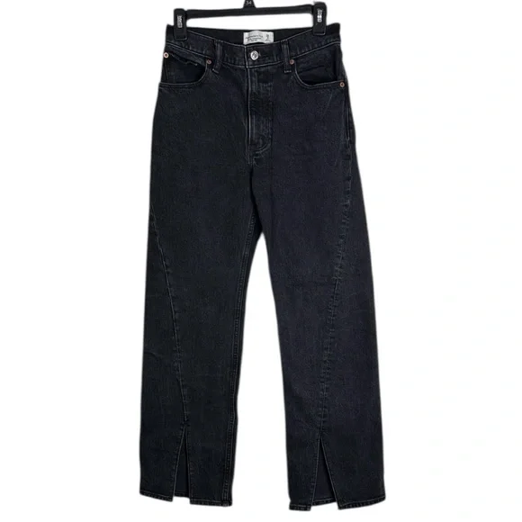 Abercrombie & Fitch The '90s Relaxed Jean High Rise Front Slits Black Jeans 26S - Picture 2 of 12